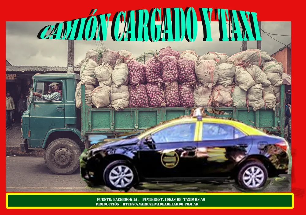 CAMION CARGADO Y TAXI